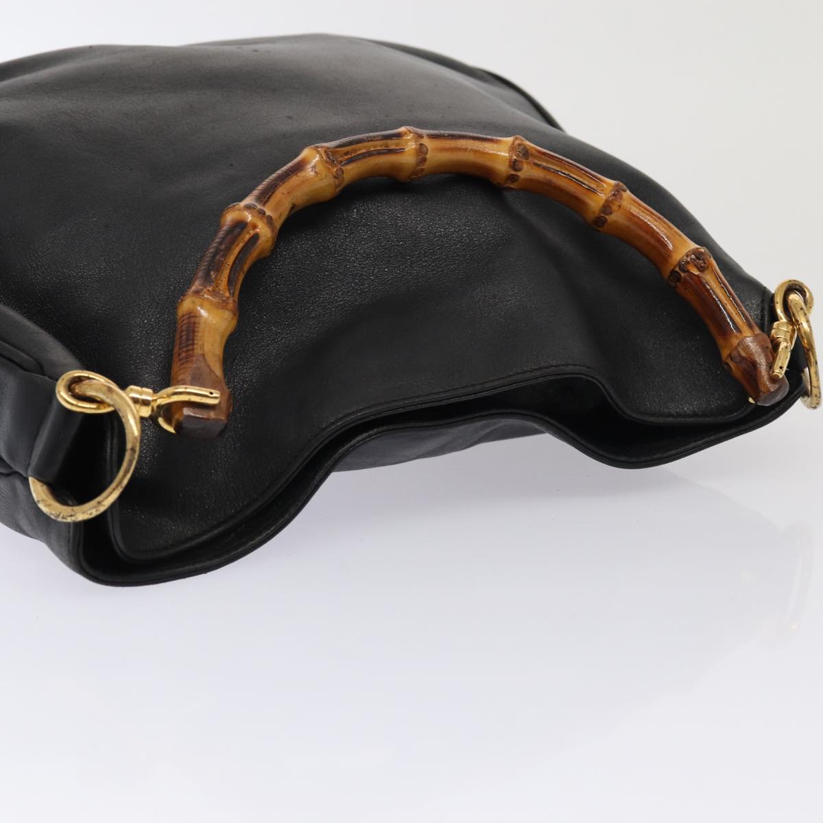GUCCI Bamboo Hand Bag Leather 2way Black Gold 001 2113 1638 86261
