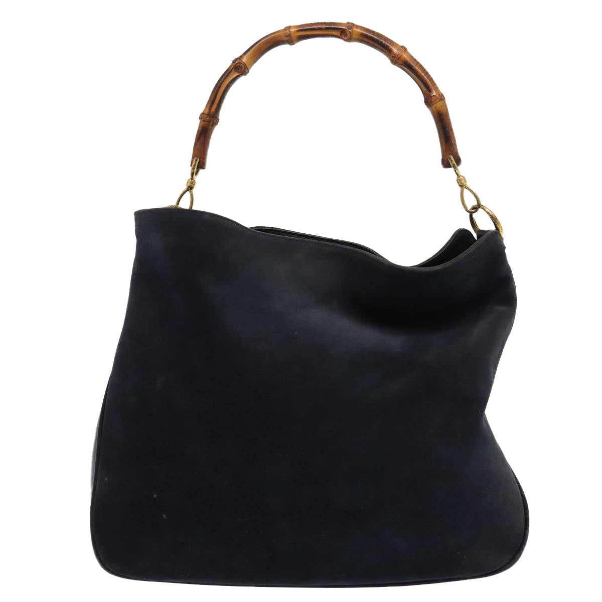 GUCCI Bamboo Hand Bag Suede 2way Navy Gold 001 1014 1577 0 86262
