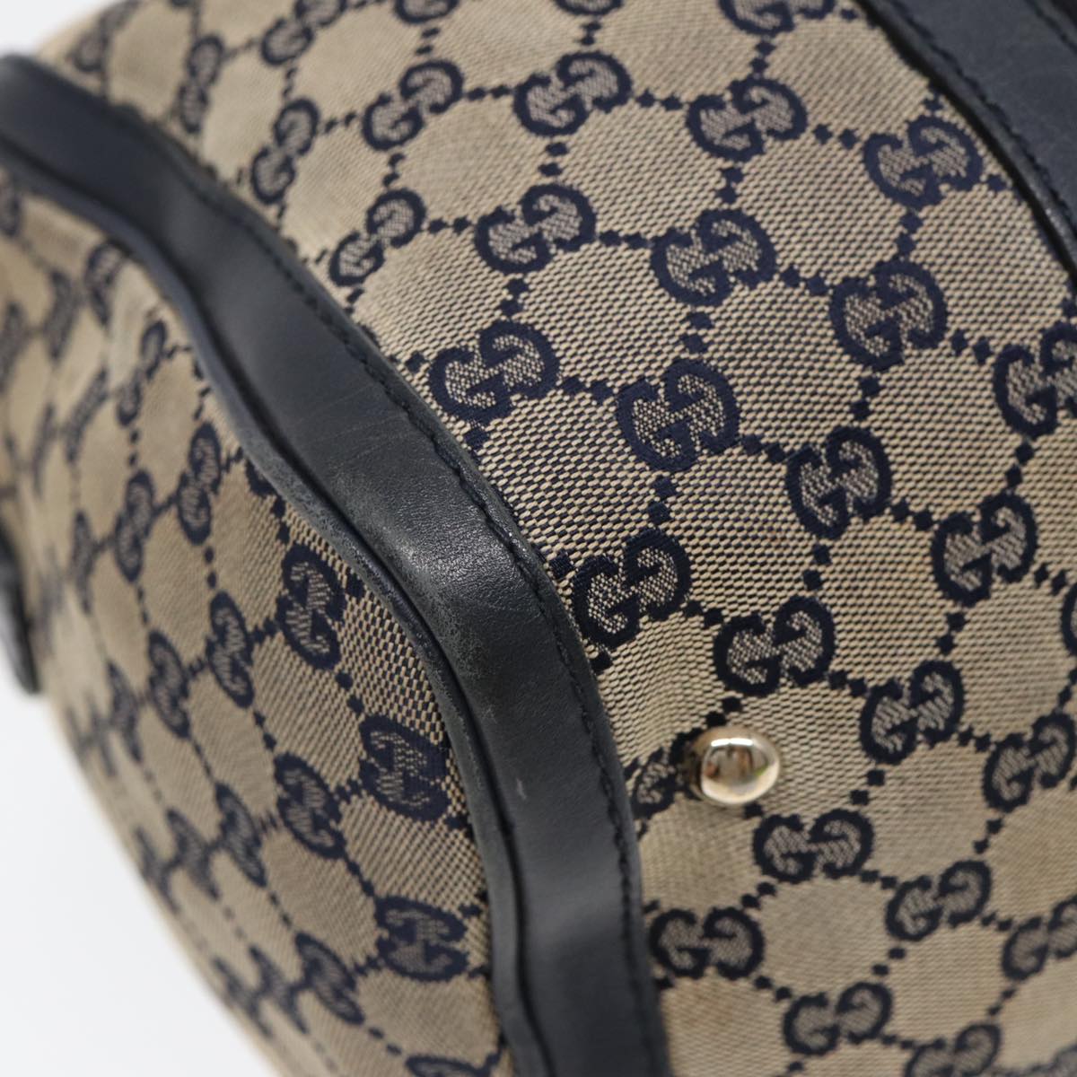 GUCCI GG Canvas Boston Bag 2way Beige Navy Silver 247205 86270