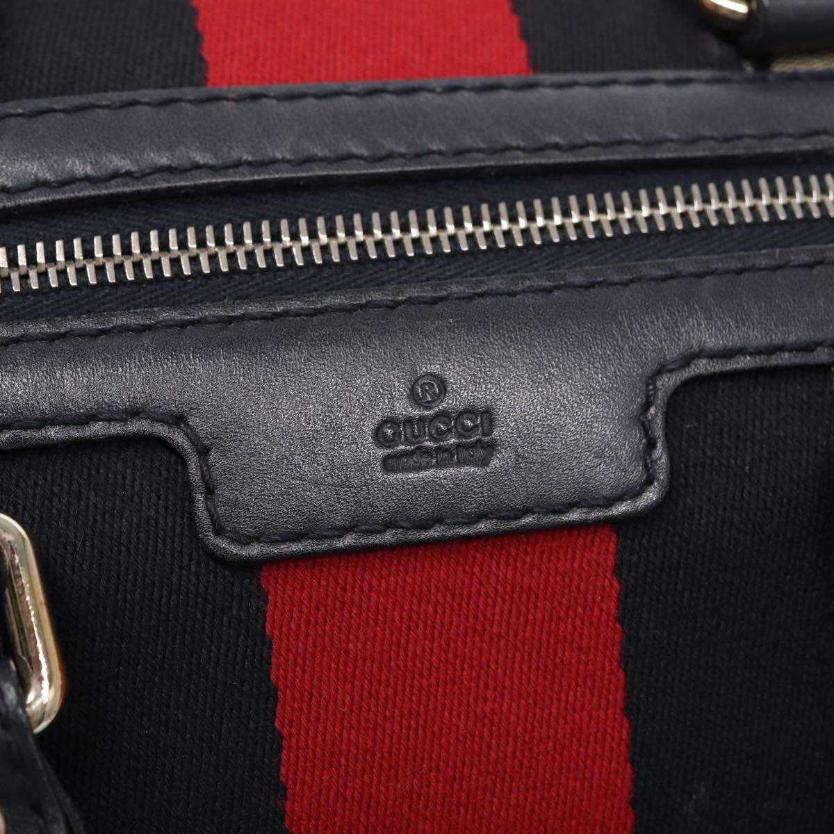 GUCCI GG Canvas Boston Bag 2way Beige Navy Silver 247205 86270