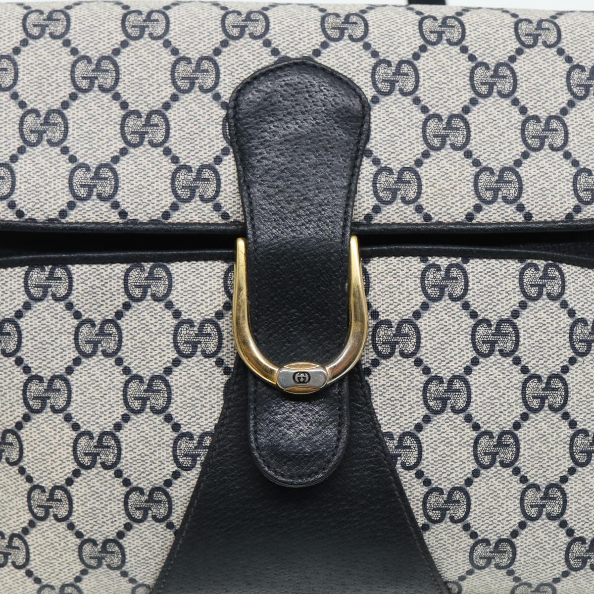 GUCCI GG Supreme Shoulder Bag PVC Leather Navy Gold 86303