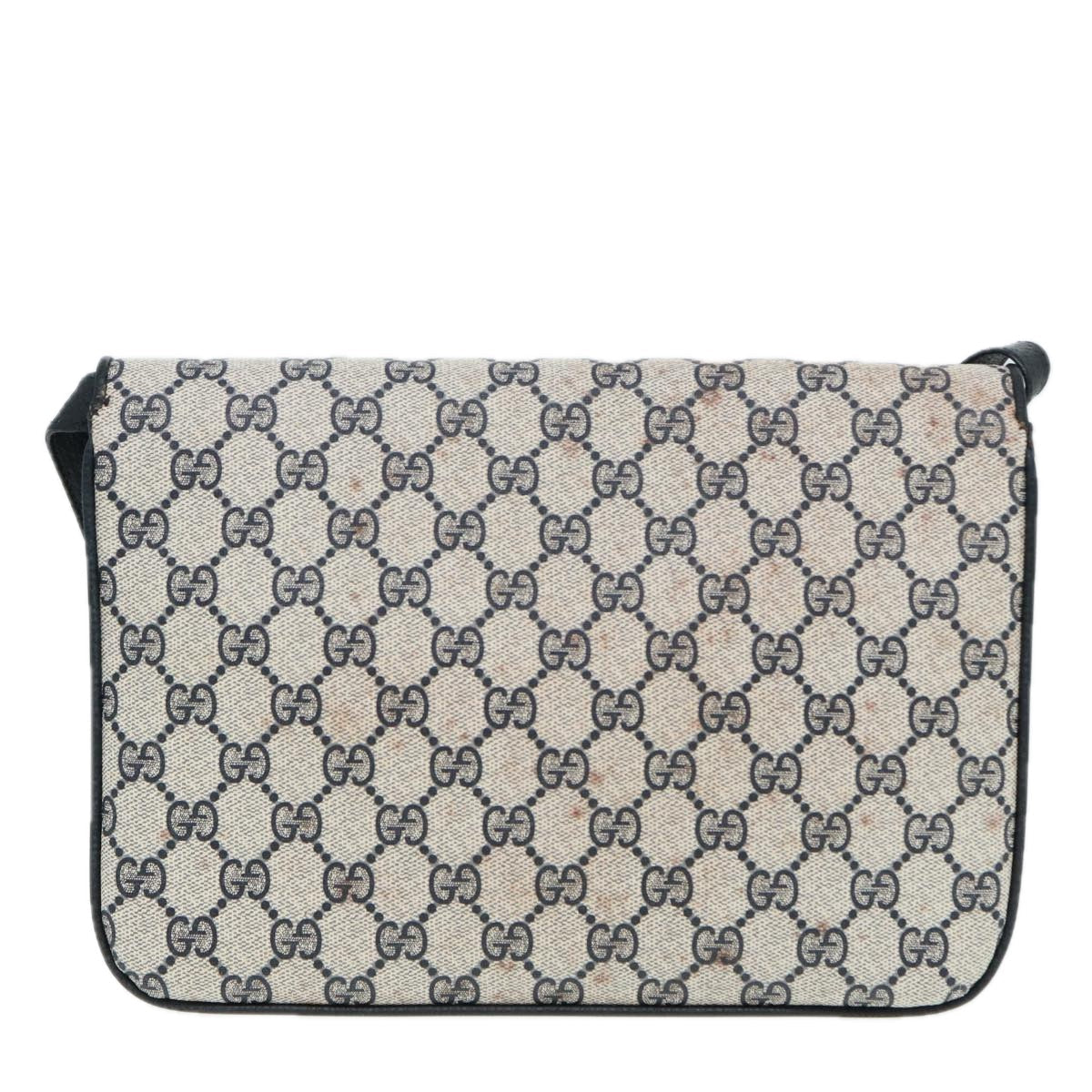 GUCCI GG Supreme Shoulder Bag PVC Leather Navy Gold 86303