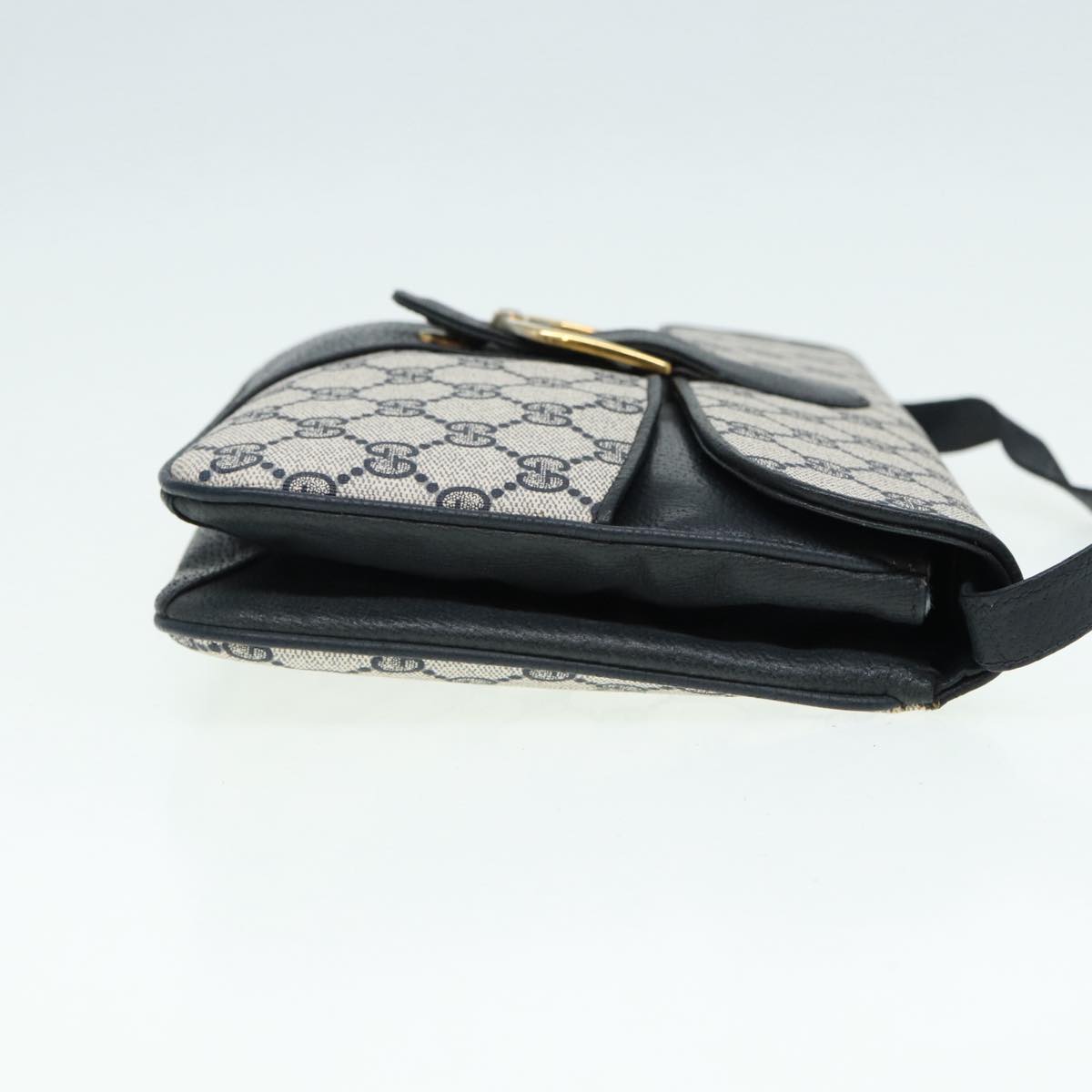 GUCCI GG Supreme Shoulder Bag PVC Leather Navy Gold 86303