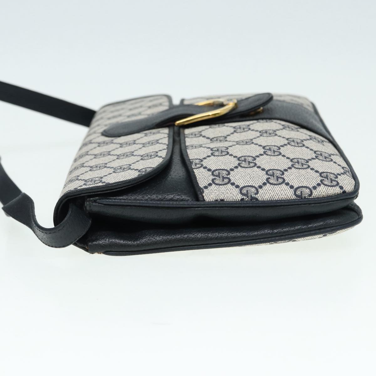 GUCCI GG Supreme Shoulder Bag PVC Leather Navy Gold 86303