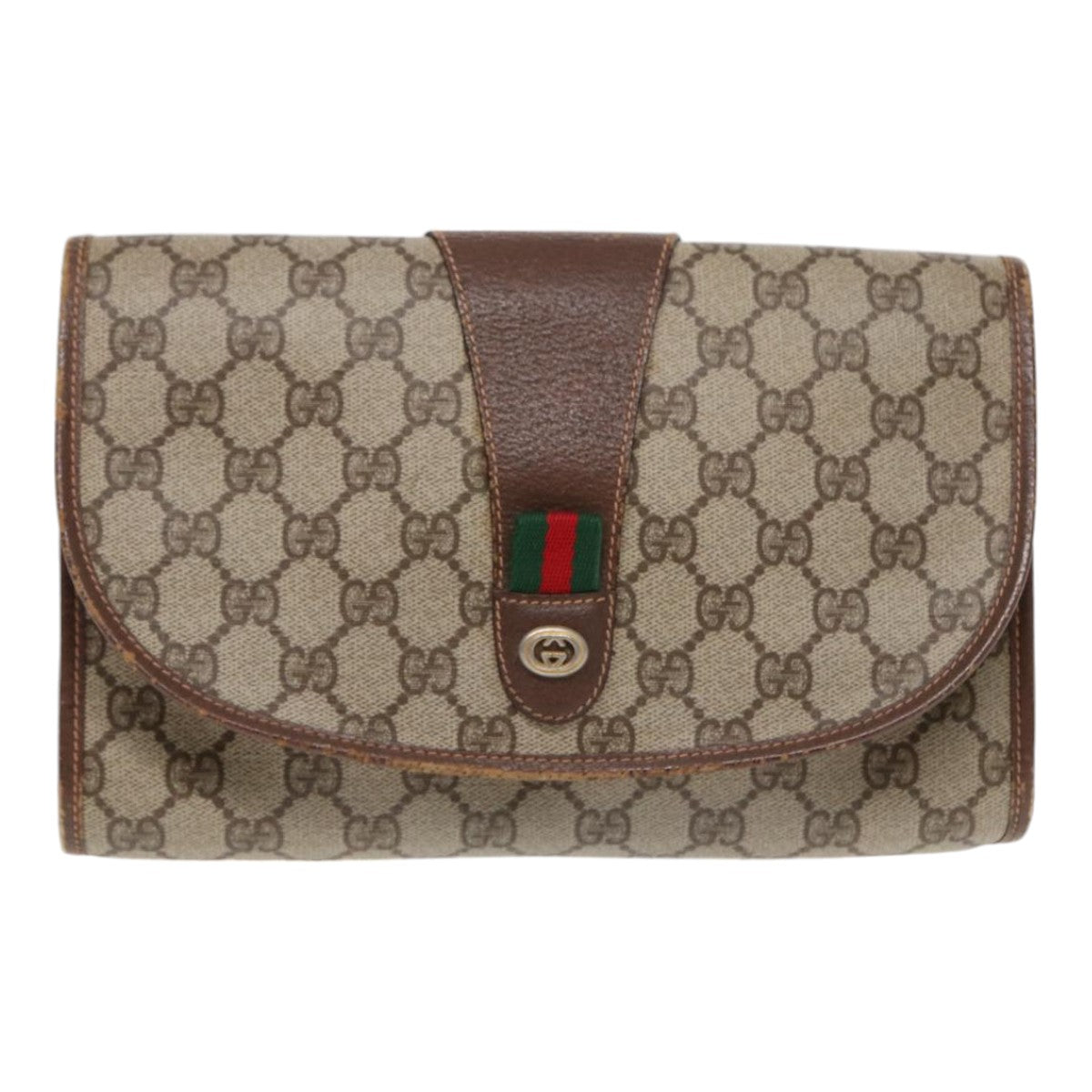 GUCCI GG Supreme Web Sherry Line Clutch Bag Brown 156 01 030 86523