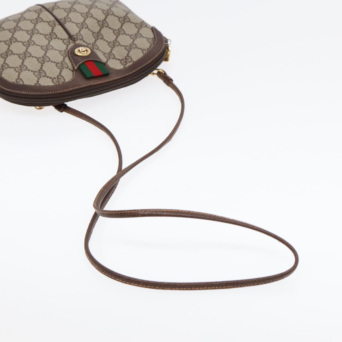 GUCCI GG Supreme Web Sherry Line Shoulder Bag PVC Beige Gold 86551