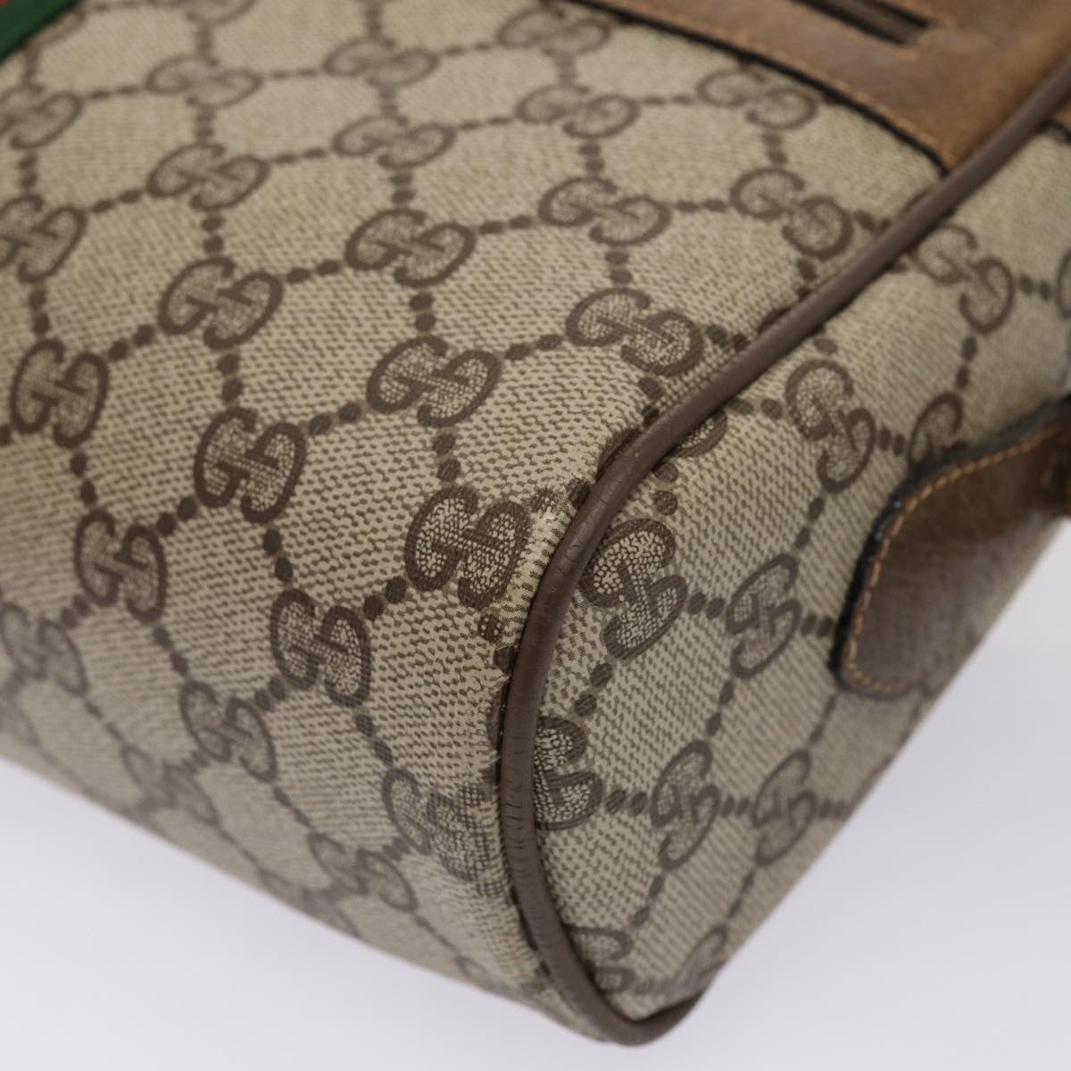 GUCCI GG Supreme Web Sherry Line Shoulder Bag PVC Beige Gold 86552