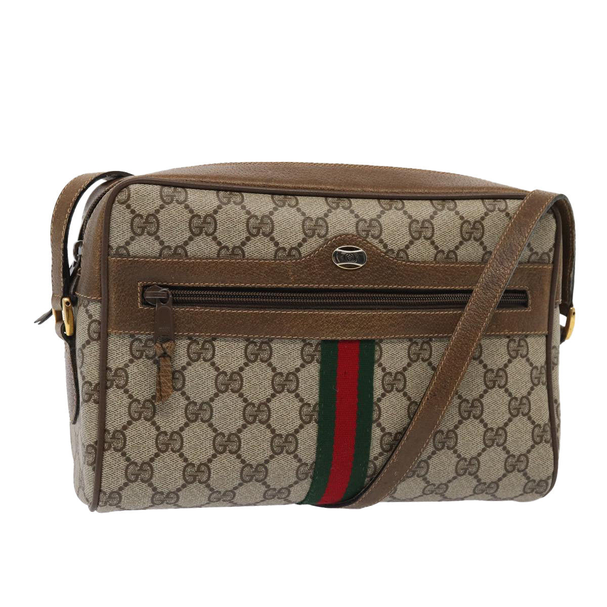 GUCCI GG Supreme Web Sherry Line Shoulder Bag PVC Beige Gold 86552