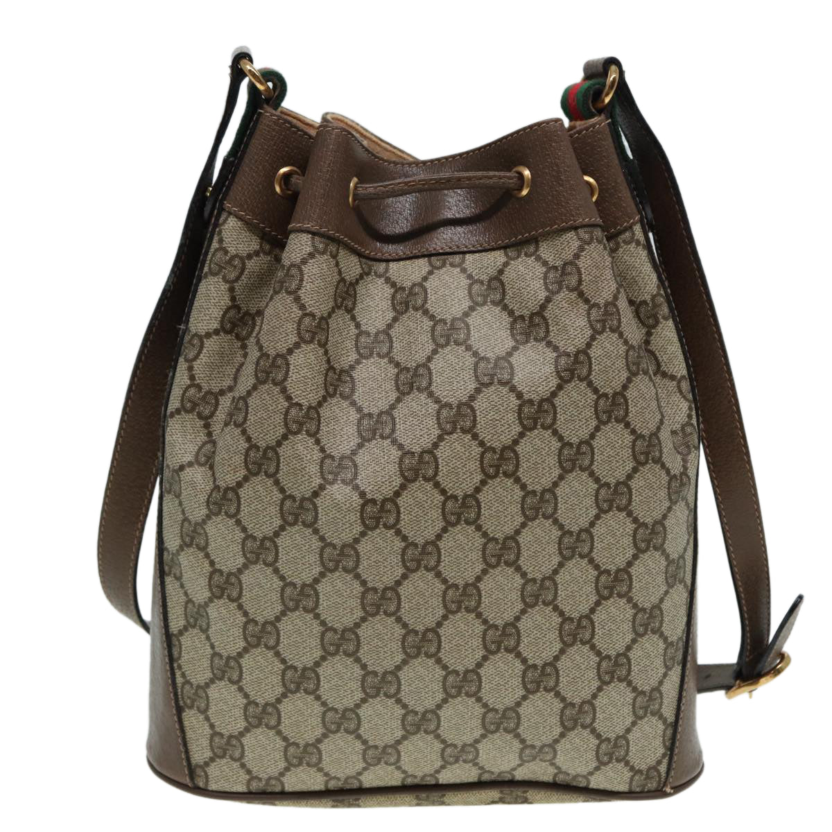 GUCCI GG Supreme Drawstring Bag Web Sherry Line Shoulder Bag PVC  86555