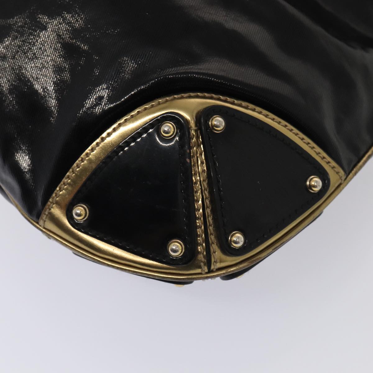 GUCCI Hand Bag Enamel 2way Black Gold 185566 86648