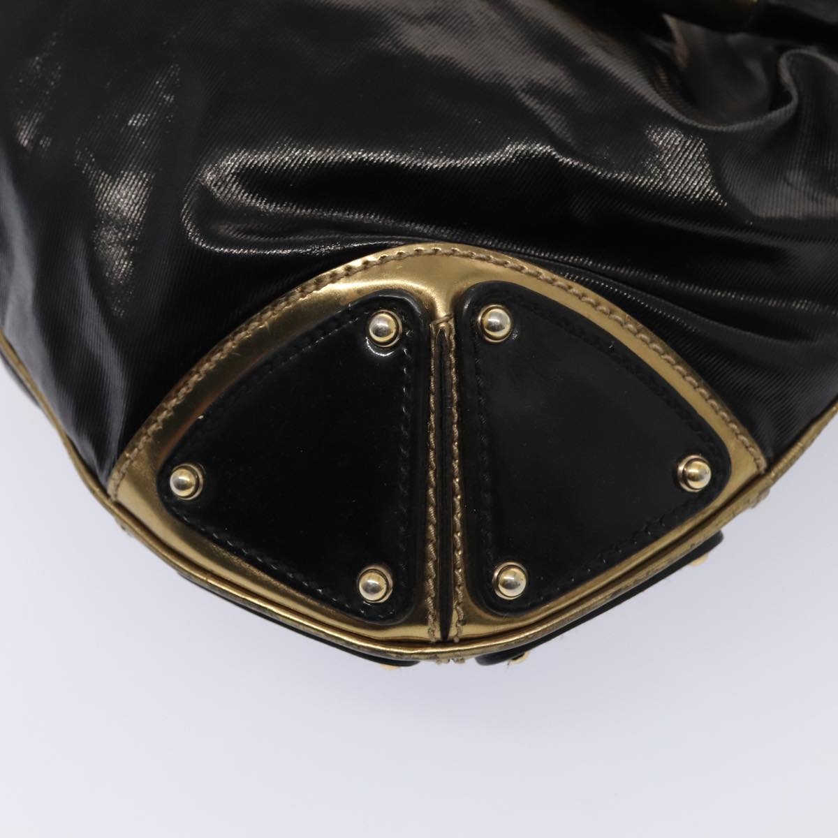 GUCCI Hand Bag Enamel 2way Black Gold 185566 86648