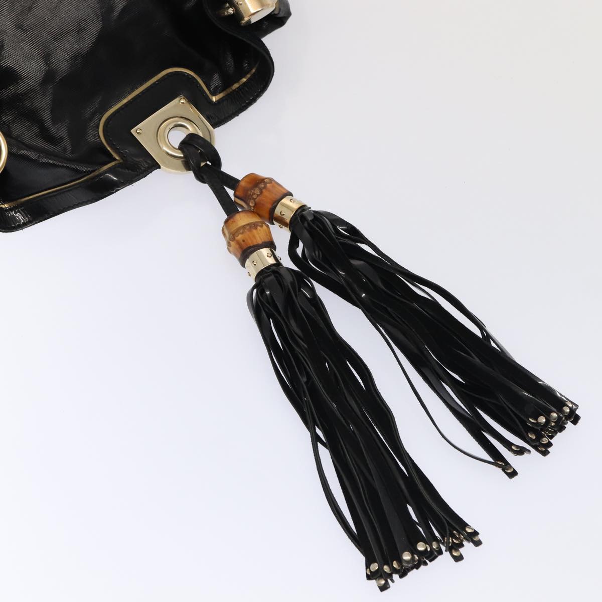 GUCCI Hand Bag Enamel 2way Black Gold 185566 86648
