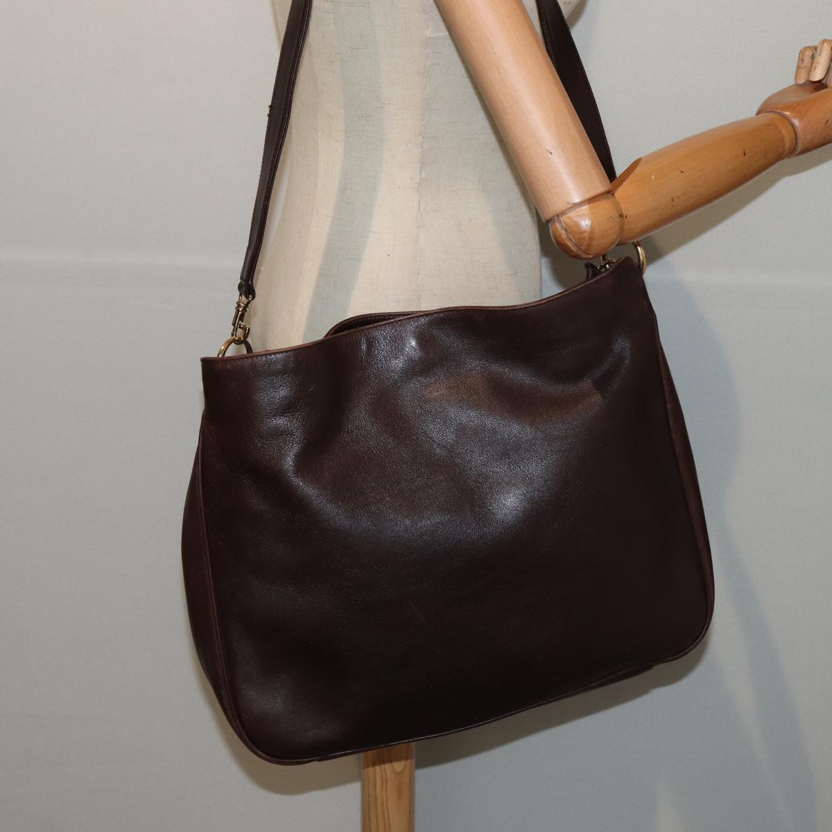 GUCCI Bamboo Shoulder Bag Leather 2way Black Gold 86650