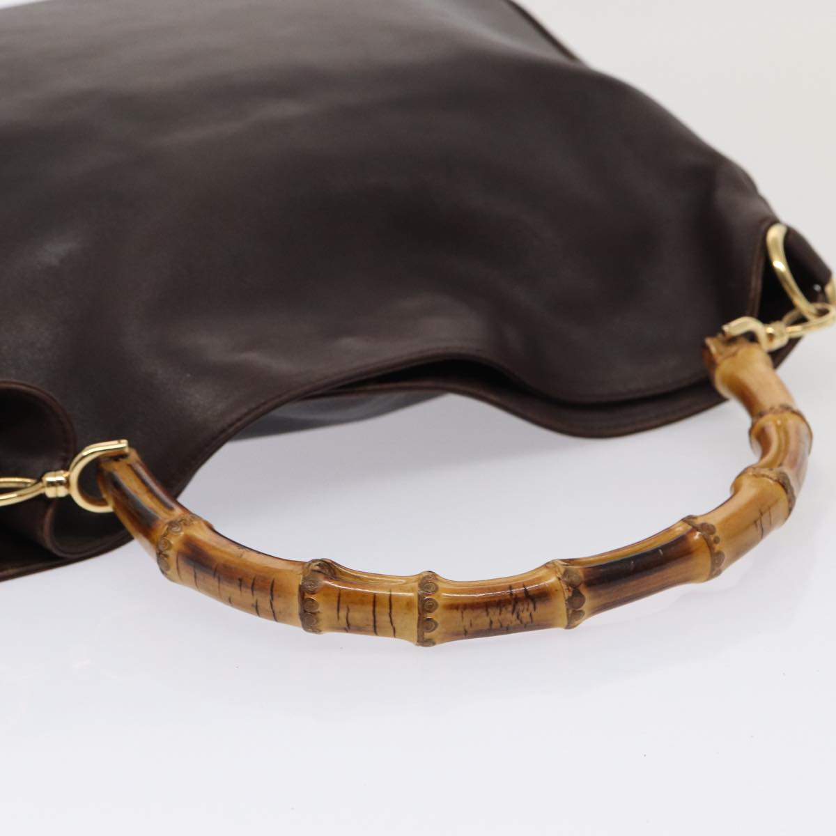 GUCCI Bamboo Shoulder Bag Leather 2way Black Gold 86650