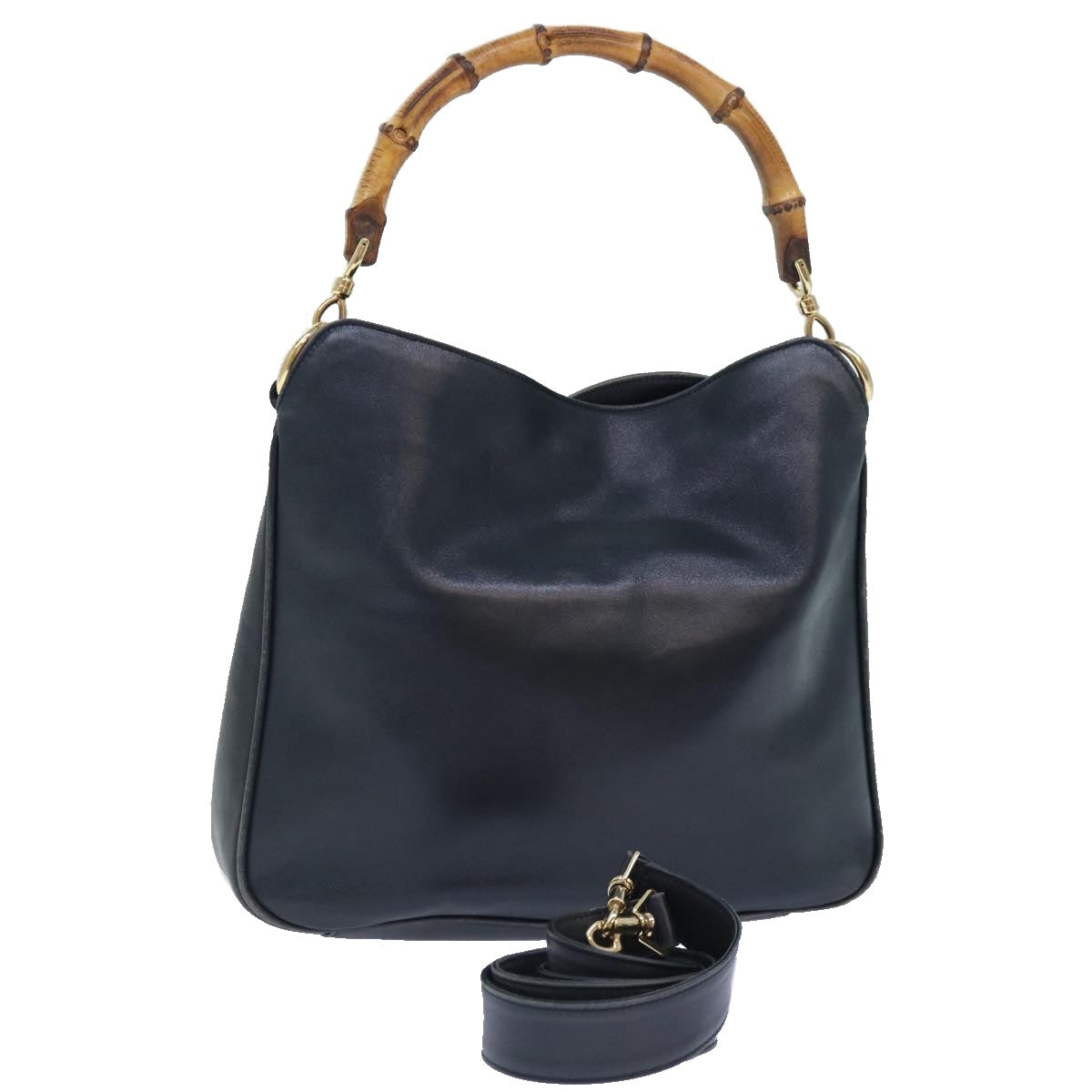 GUCCI Hand Bag Leather 2way Navy Gold 001 0166 1638 86728