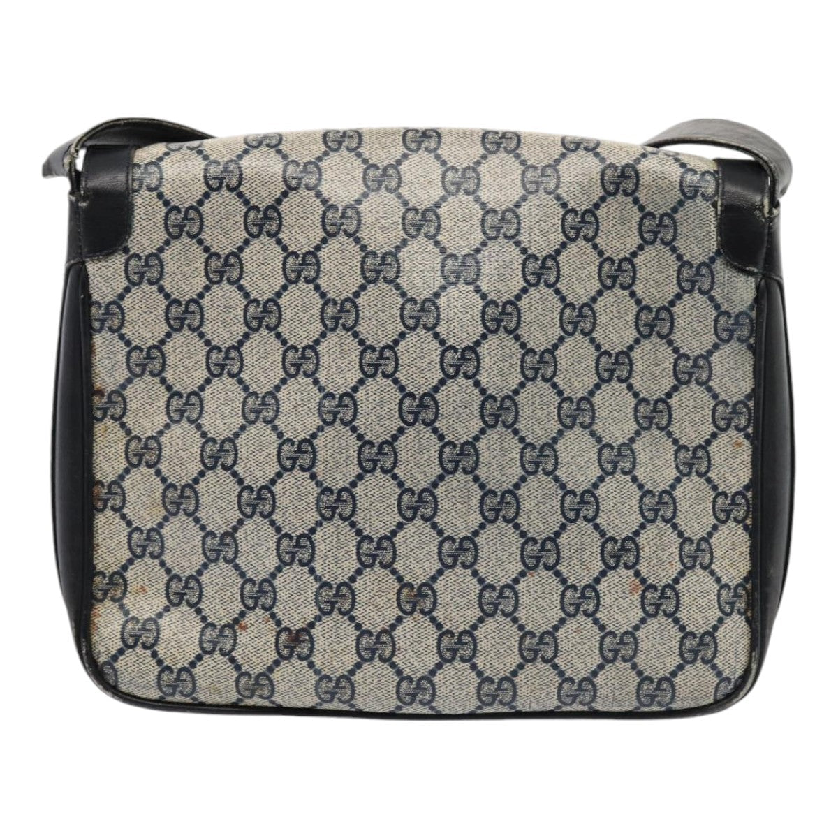 GUCCI GG Supreme Shoulder Bag PVC Leather Navy Gold 86830
