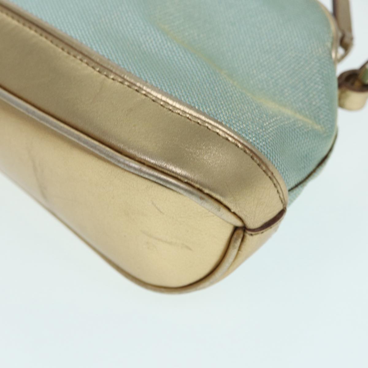 GUCCI Hand Bag Canvas Gold Light Blue 86832