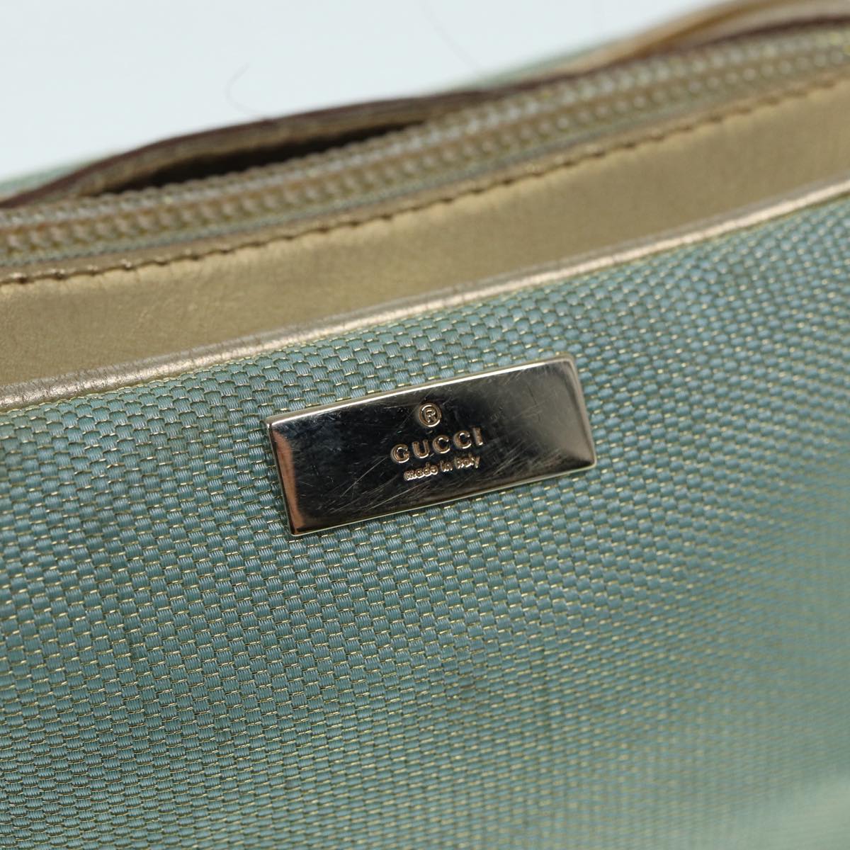 GUCCI Hand Bag Canvas Gold Light Blue 86832
