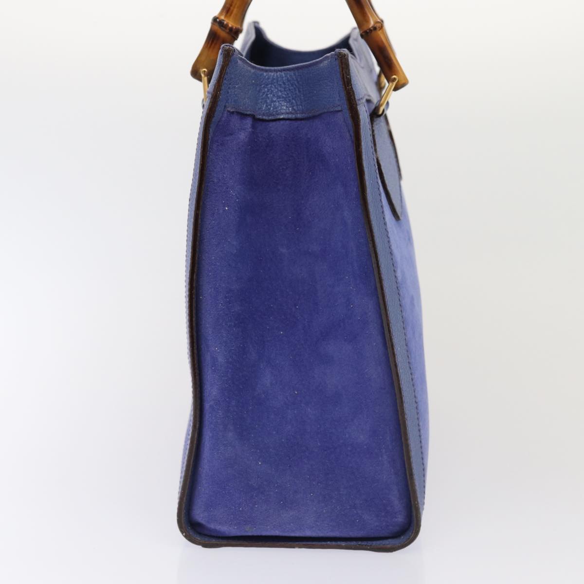 GUCCI Bamboo Hand Bag Suede Leather Blue Gold 002 1186 0260 86922