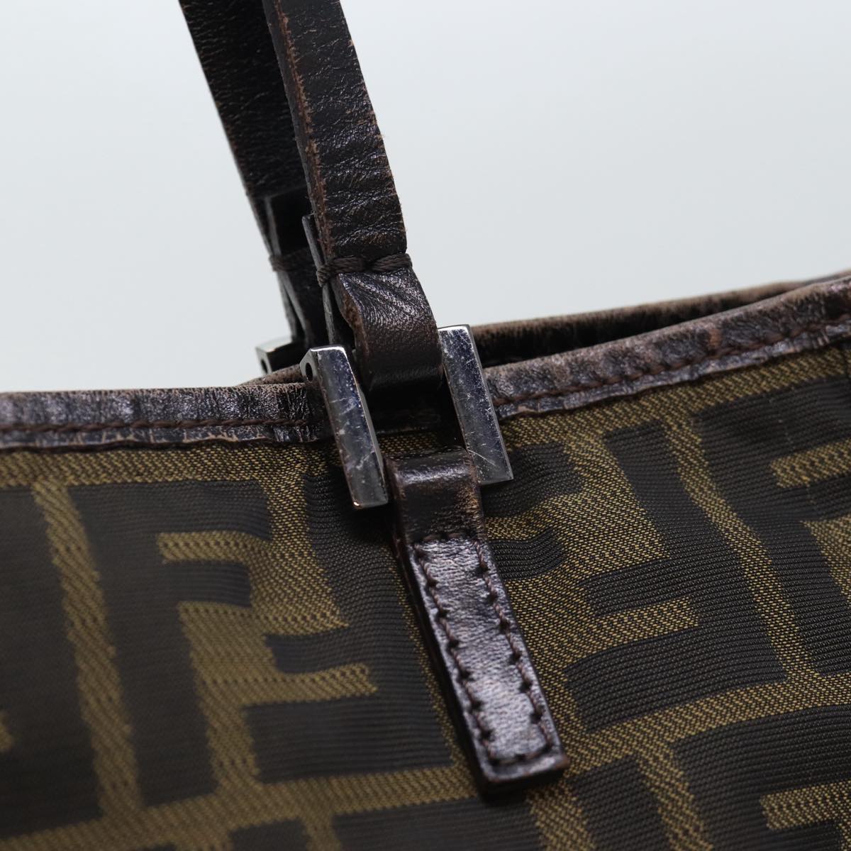FENDI Zucca Canvas Hand Bag Brown Black Silver 86924