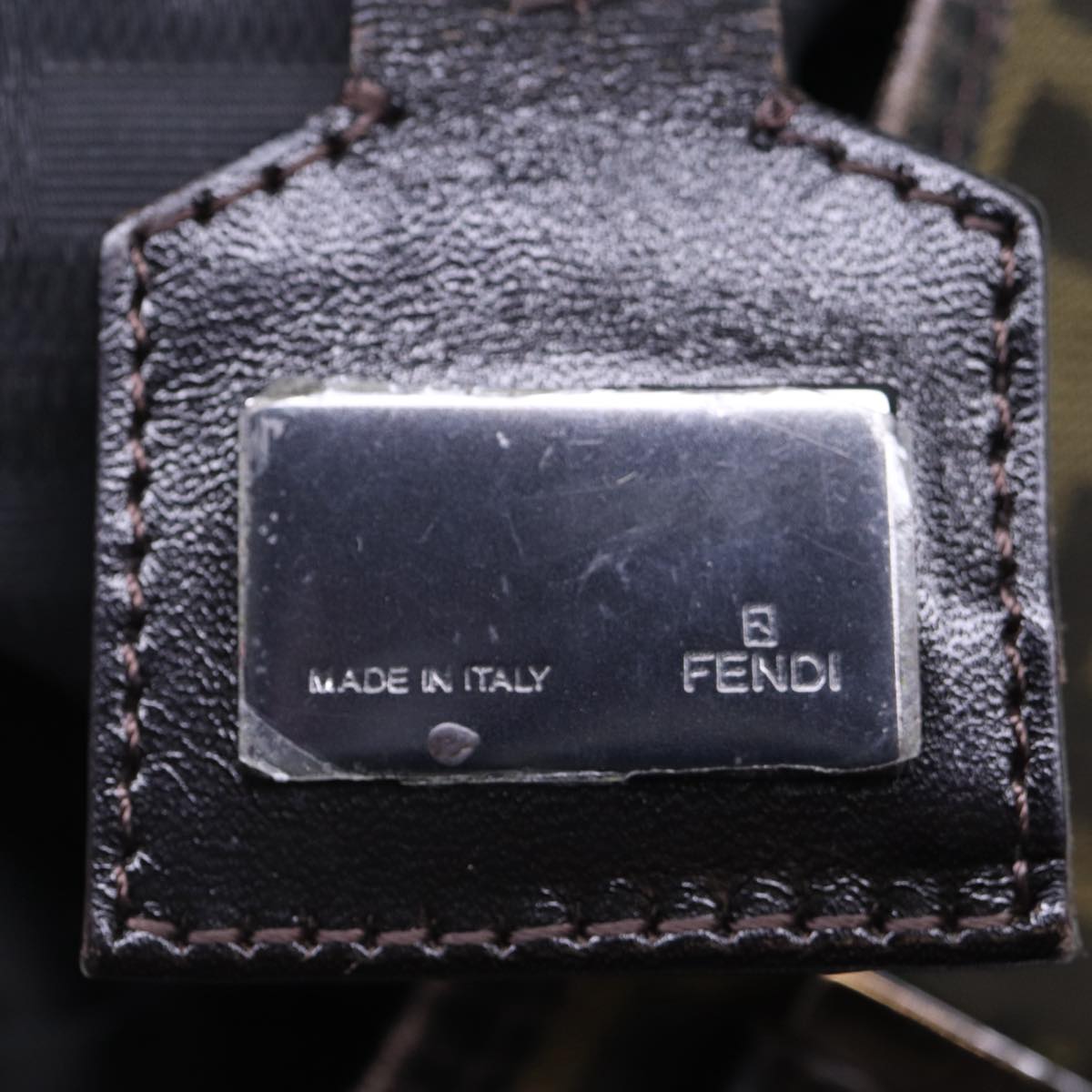 FENDI Zucca Canvas Hand Bag Brown Black Silver 86924