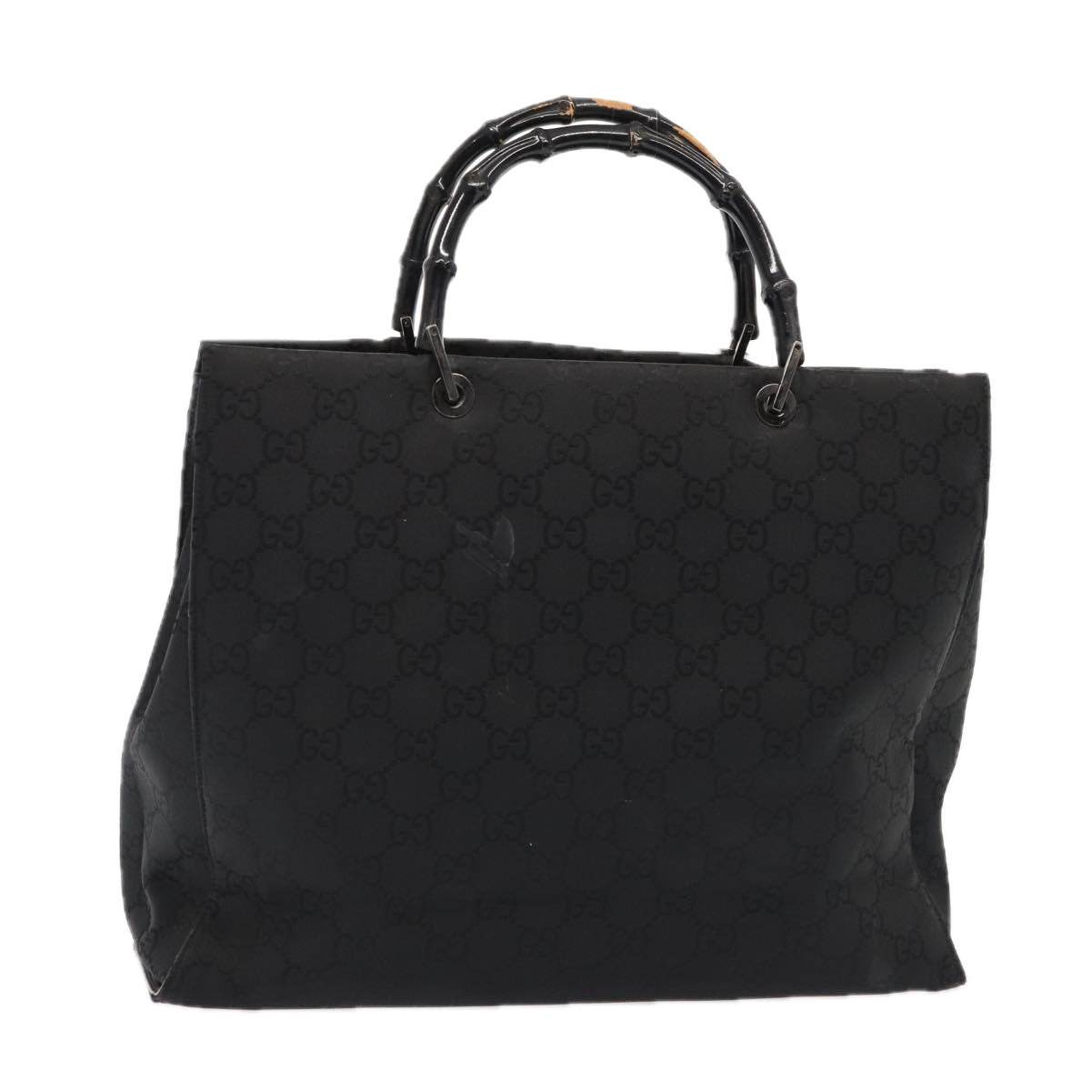 GUCCI GG Canvas Bamboo Hand Bag Black Silver 002 1015 86927