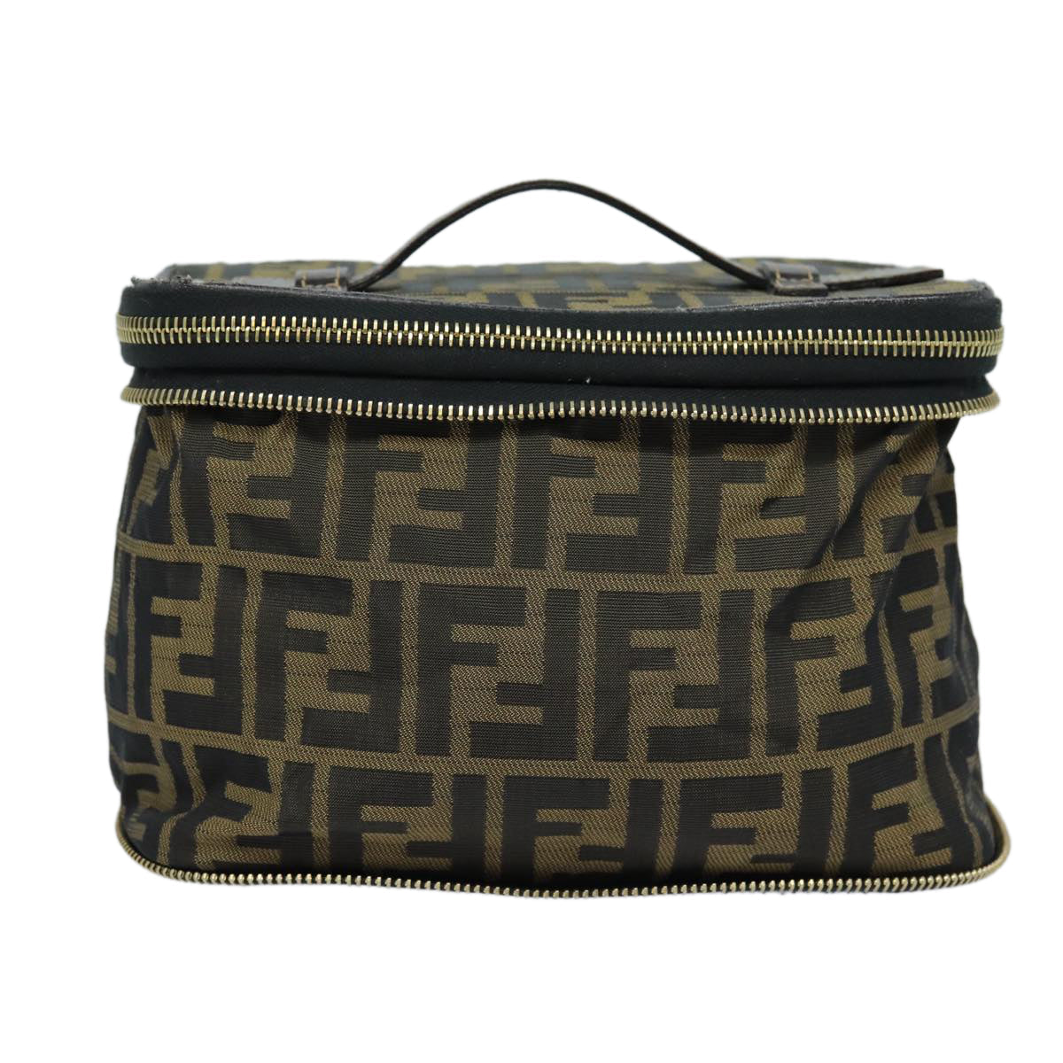 FENDI Zucca Canvas Vanity Pouch Brown Black gold 86934