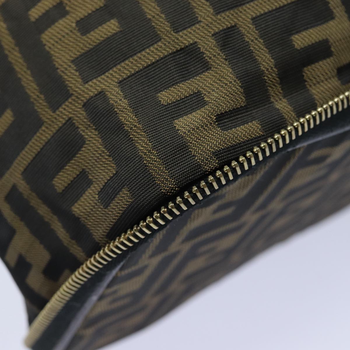 FENDI Zucca Canvas Vanity Pouch Brown Black gold 86934