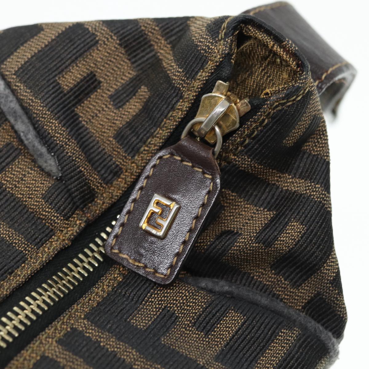 FENDI Zucca Canvas Vanity Pouch Brown Black gold 86935