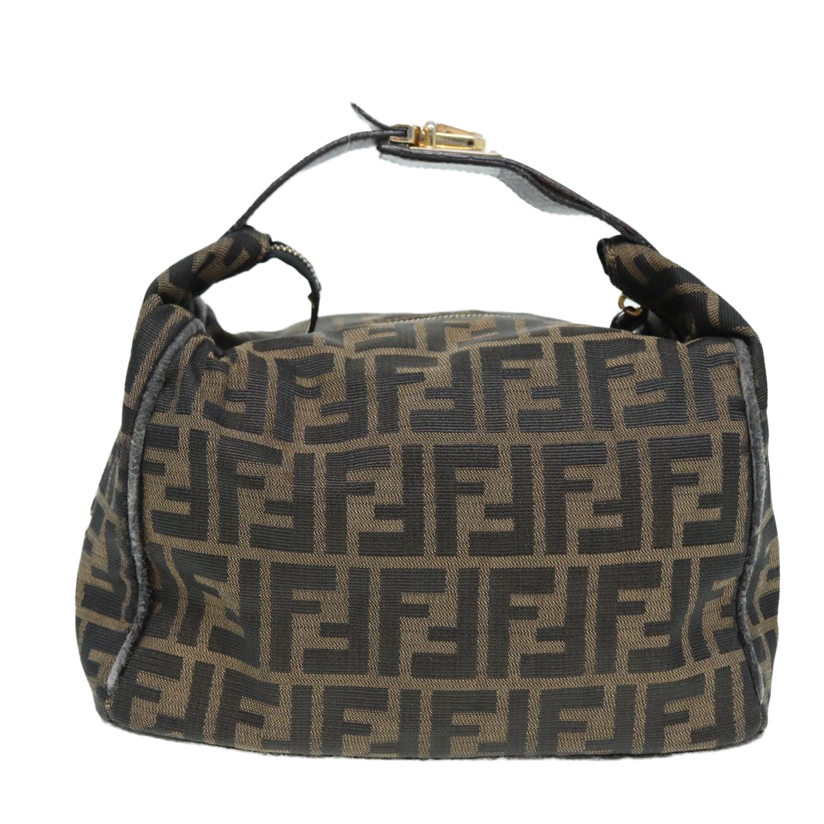 FENDI Zucca Canvas Vanity Pouch Brown Black gold 86935