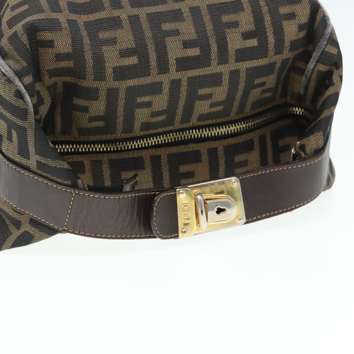 FENDI Zucca Canvas Vanity Pouch Brown Black gold 86935