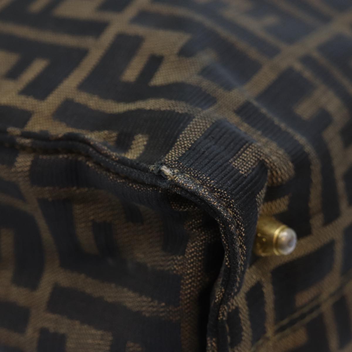 FENDI Zucca Canvas Hand Bag Brown Black gold 86939