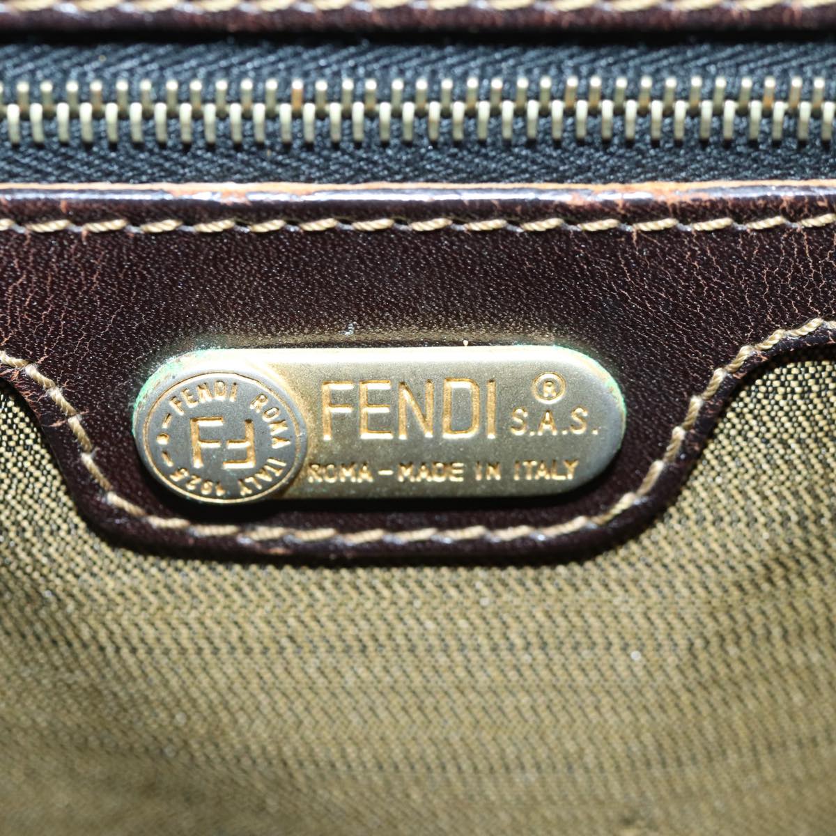 FENDI Zucca Canvas Hand Bag Brown Black gold 86939