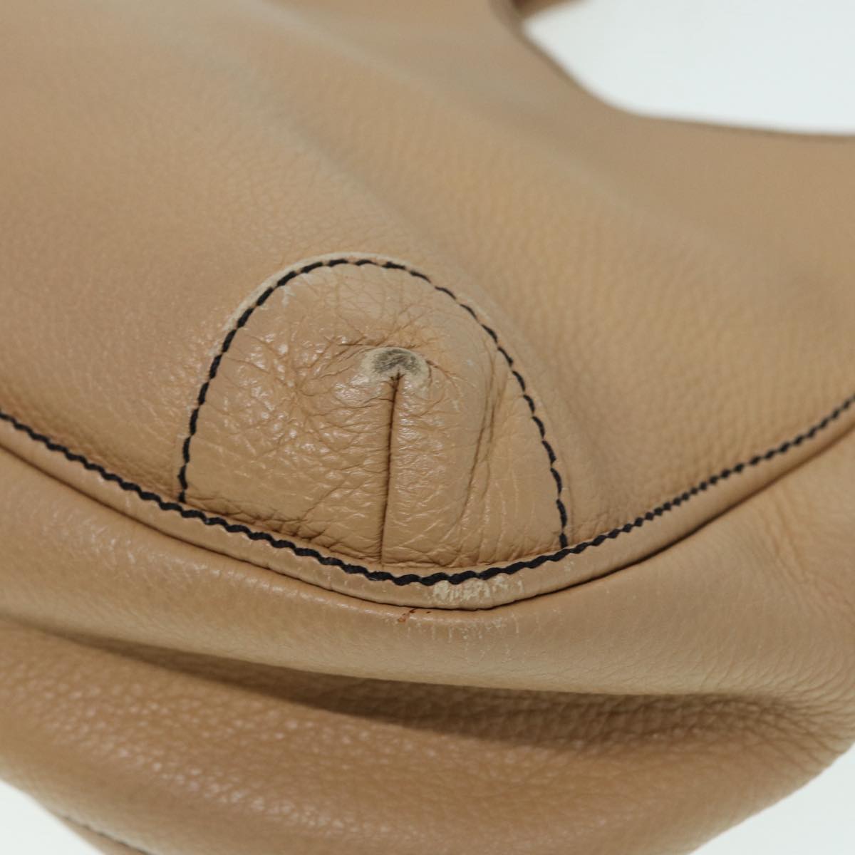 CHANEL Fringe Hand Bag Leather Beige CC 87088