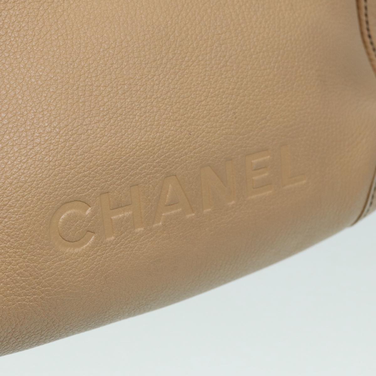 CHANEL Fringe Hand Bag Leather Beige CC 87088