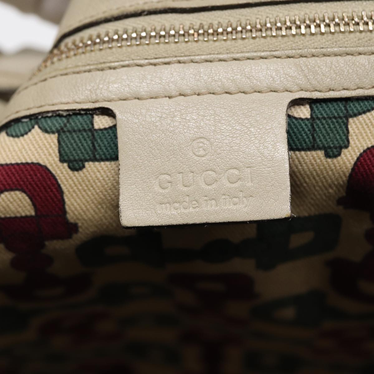 GUCCI GG Canvas Guccissima bamboo Shoulder Bag Leather White Gold 87104