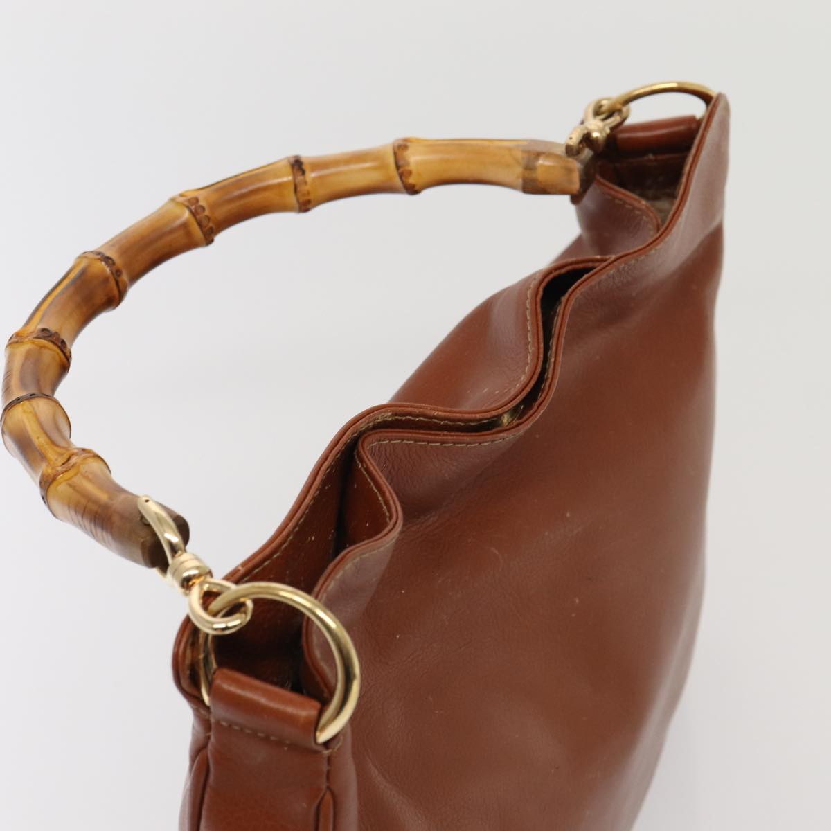 GUCCI Bamboo Hand Bag Leather 2way Brown Gold 001 1638 2615 87155