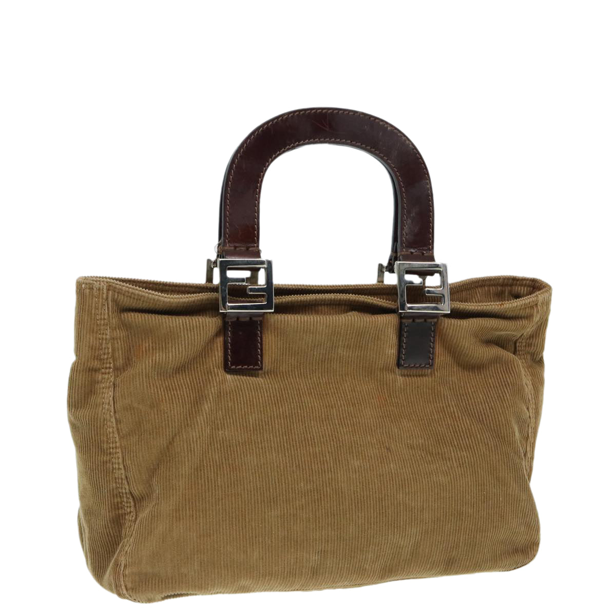 FENDI Hand Bag Corduroy Brown 87167