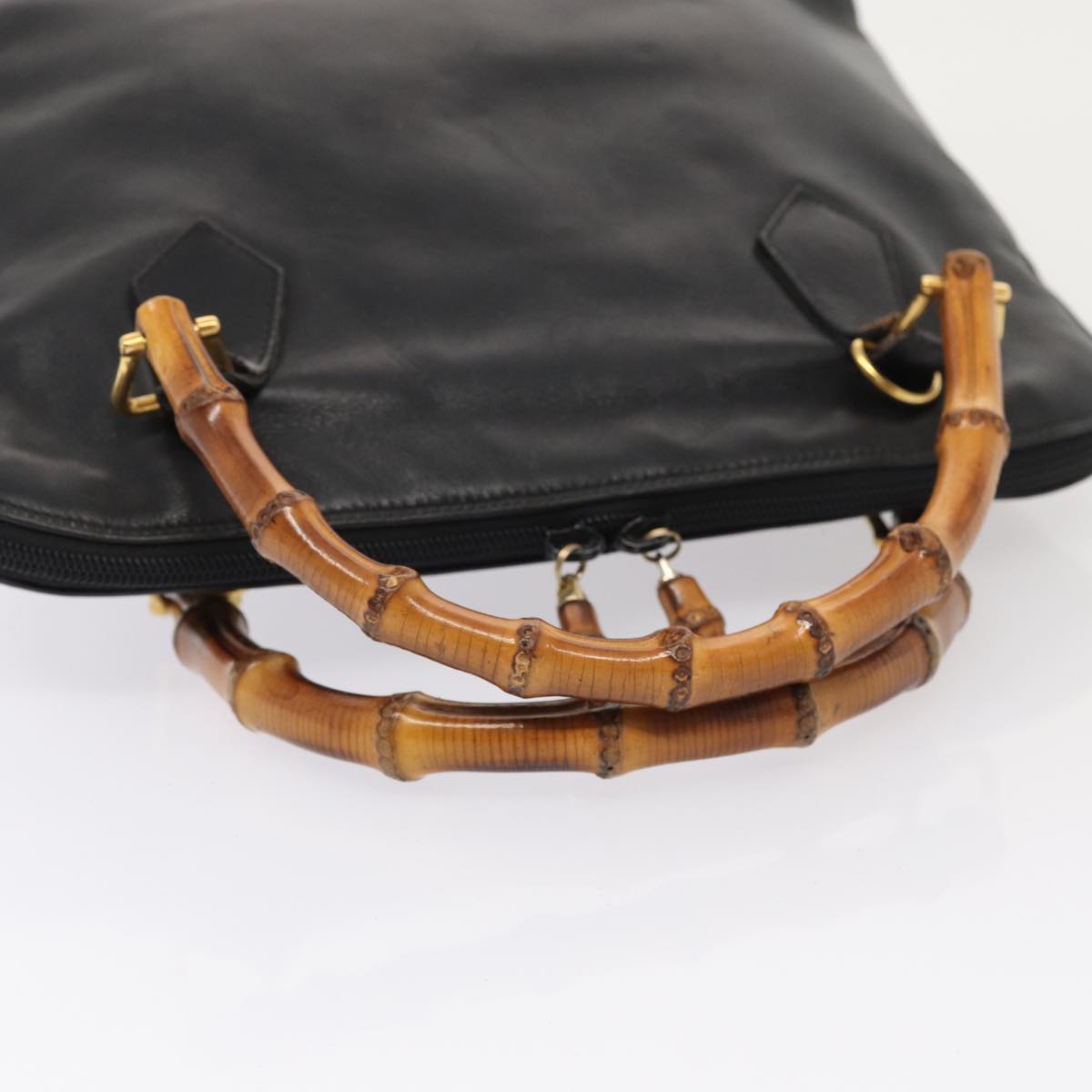 GUCCI Bamboo Hand Bag Leather Black Gold 000 2214 0289 87176