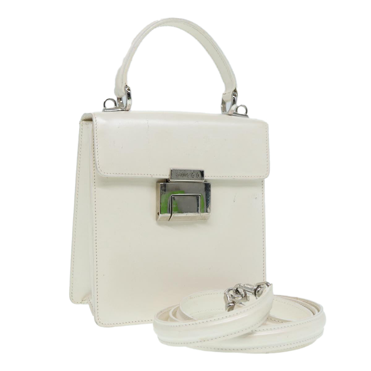 GUCCI Hand Bag Leather 2way White Silver 87204