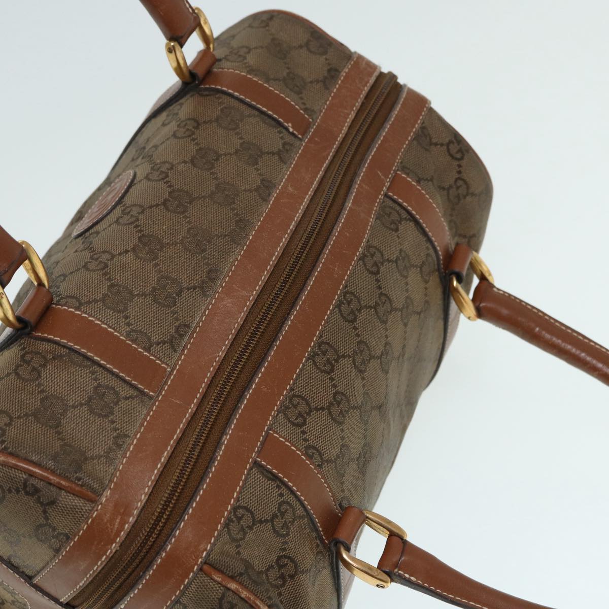 GUCCI GG Canvas Hand Bag Gold Brown 87220