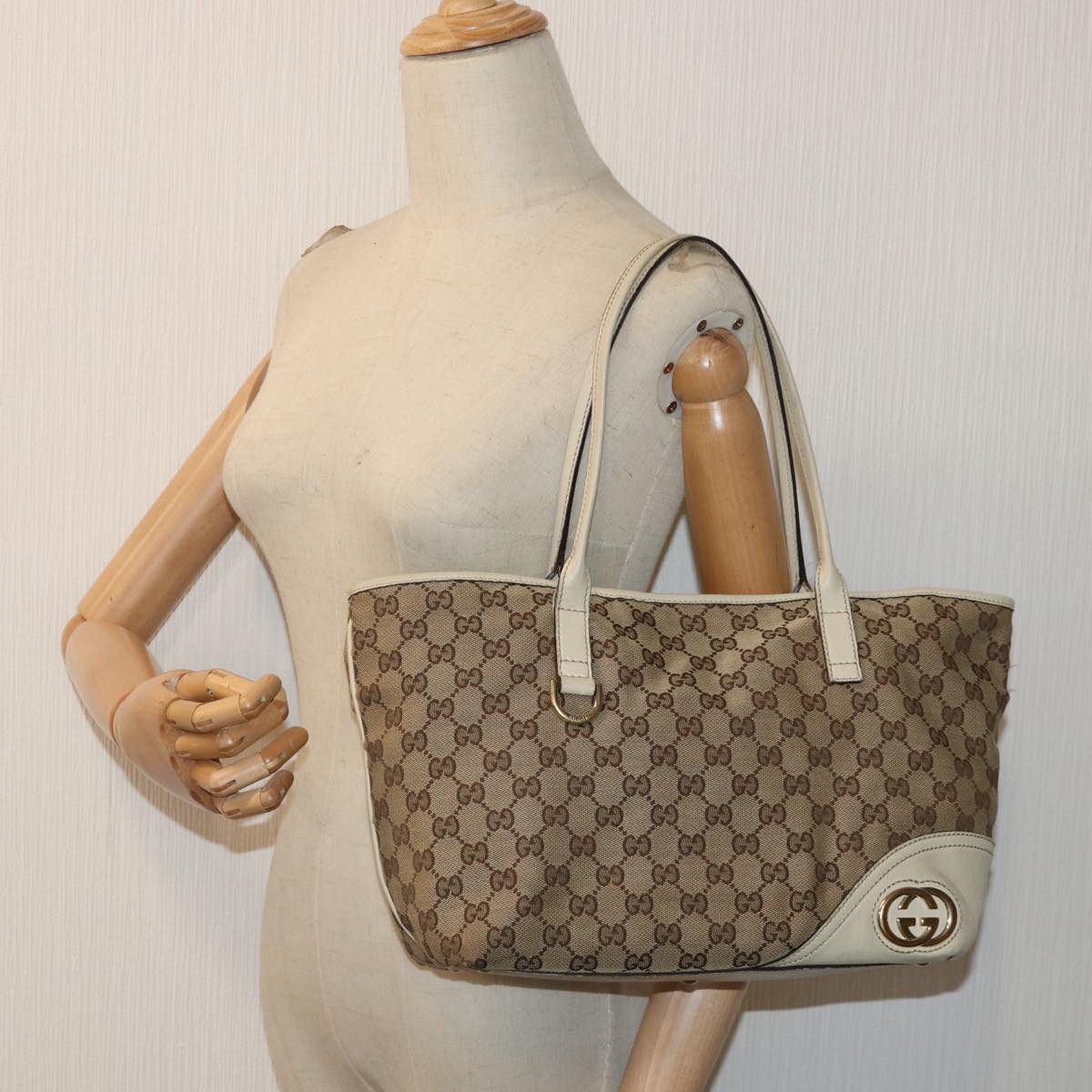 GUCCI GG Canvas Tote Bag Beige Gold 169946 87241