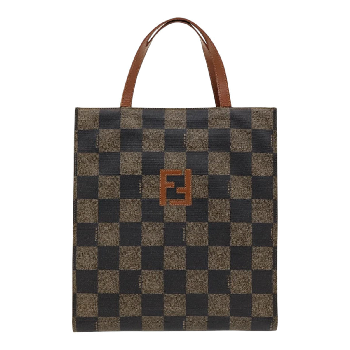 FENDI Pecan Canvas Hand Bag 2way Brown Black 87252