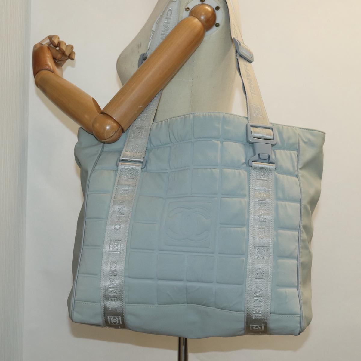 CHANEL Sports Tote Bag Nylon Gray CC 87271
