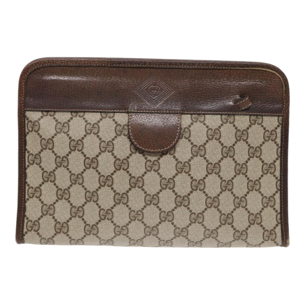 GUCCI GG Supreme Web Sherry Line Clutch Bag PVC Leather Beige 87276