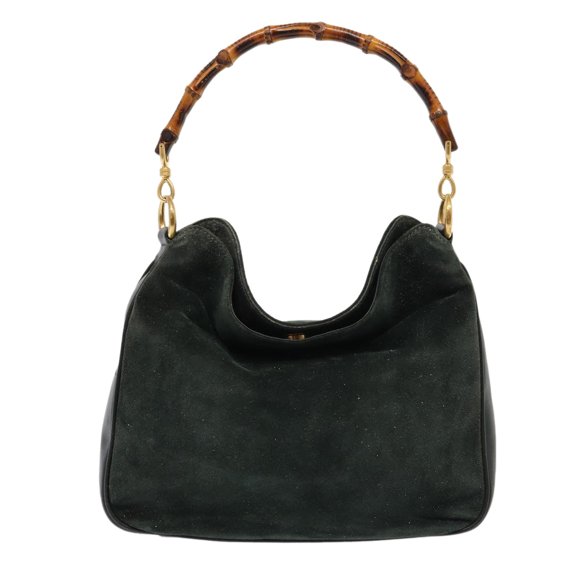 GUCCI Bamboo Hand Bag Suede 2way Green 87329