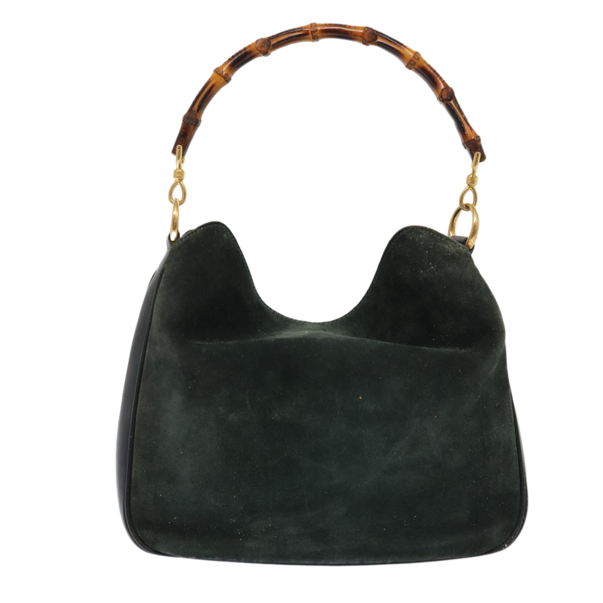 GUCCI Bamboo Hand Bag Suede 2way Green 87329