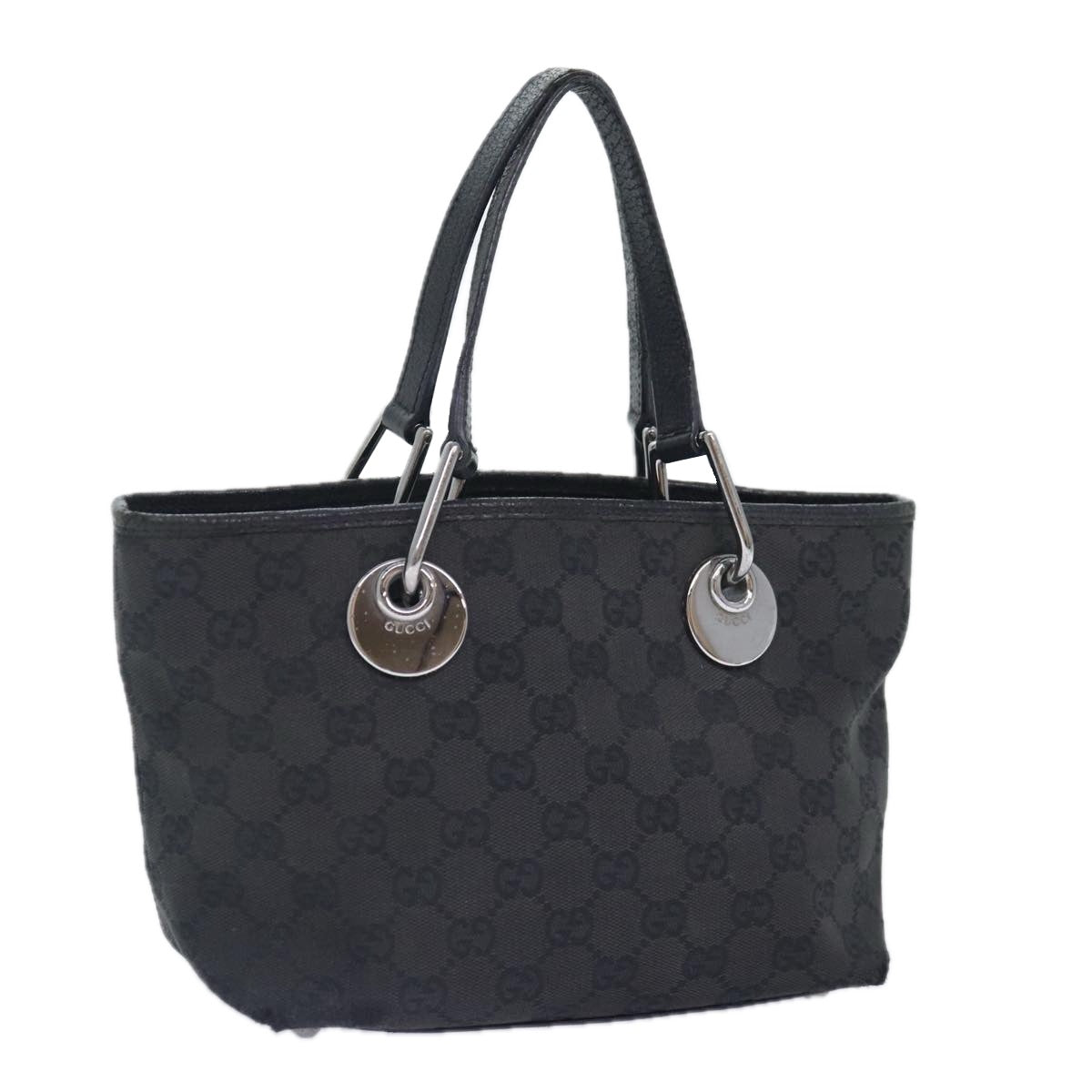 GUCCI GG Canvas Hand Bag Black Silver 120844 87404