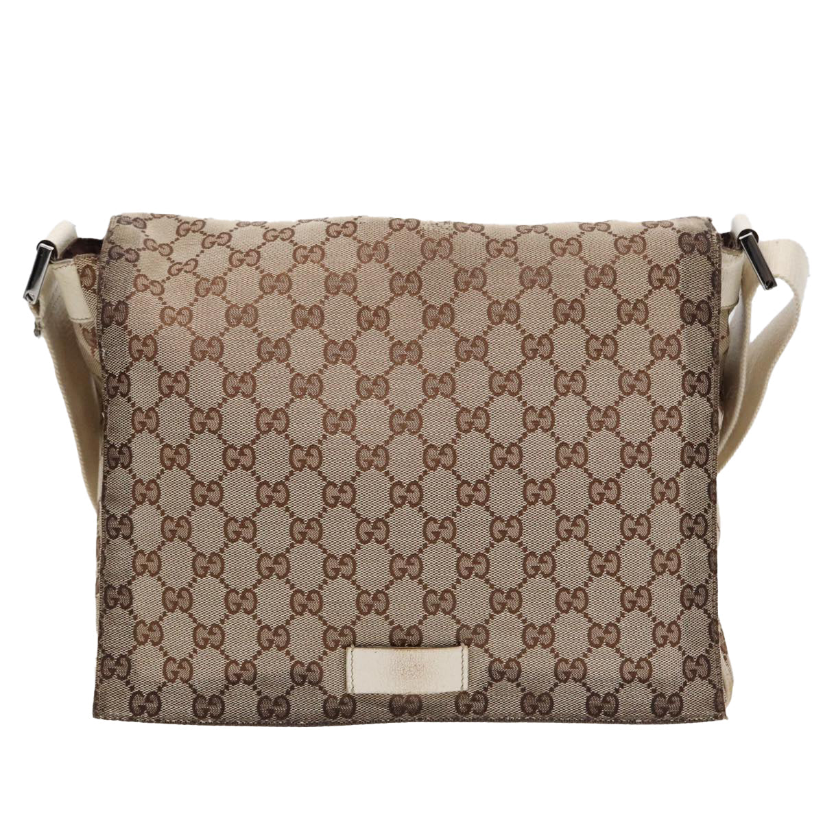 GUCCI GG Canvas Shoulder Bag Beige Silver 146236 87424