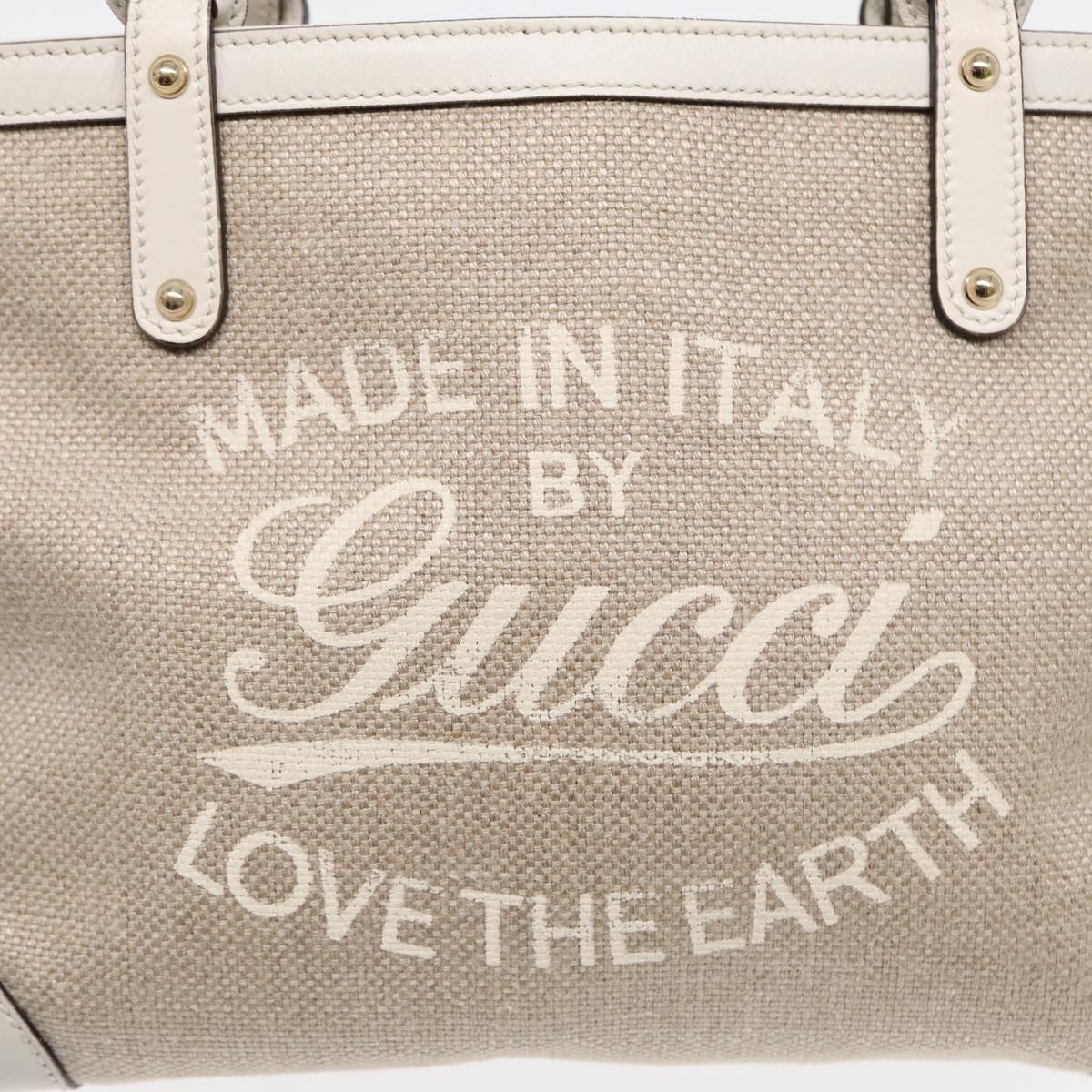 GUCCI Hand Bag Canvas Leather Beige White gold 269878 87749